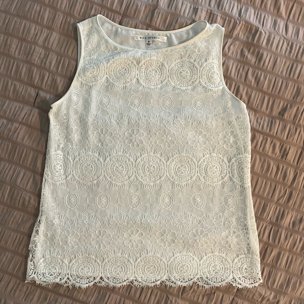 Max Studio White Cream Lace Overlay Sleeveless Top Like New